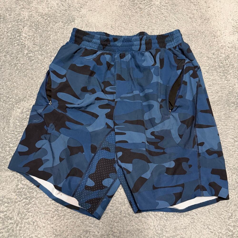 Zyia Active Camo Shorts Mens Small Blue Lined Running Athletic